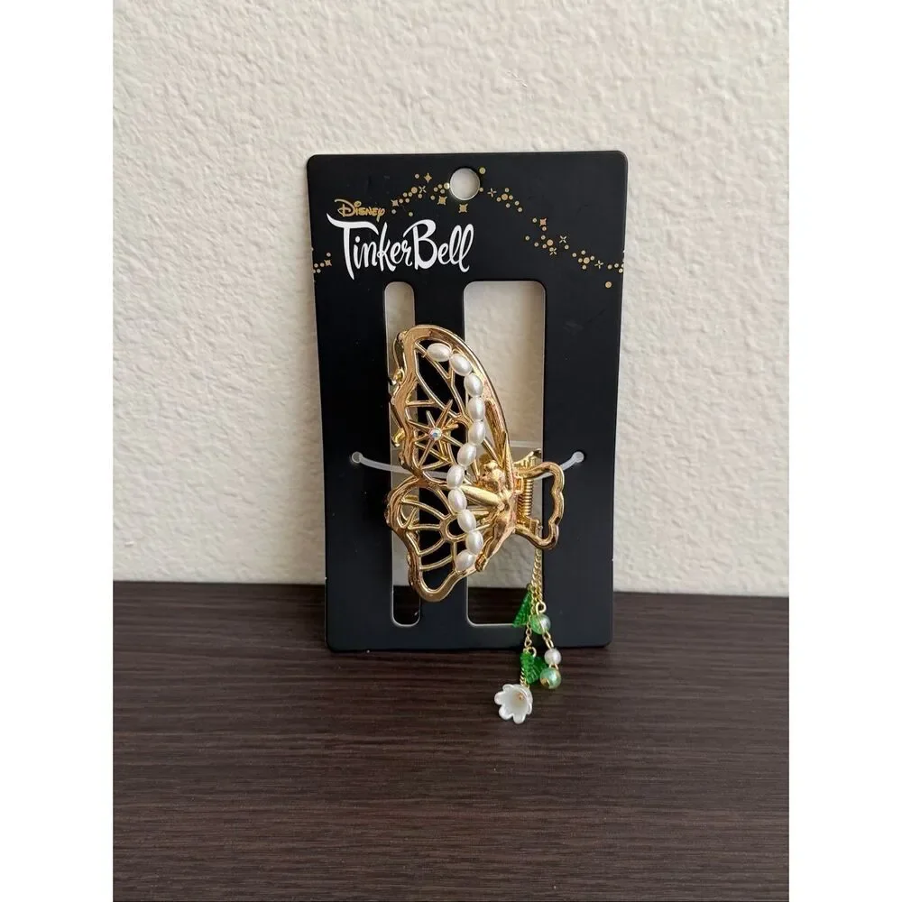 Disney Peter Pan Tinker Bell Golden Butterfly Claw Hair Clip with Charm